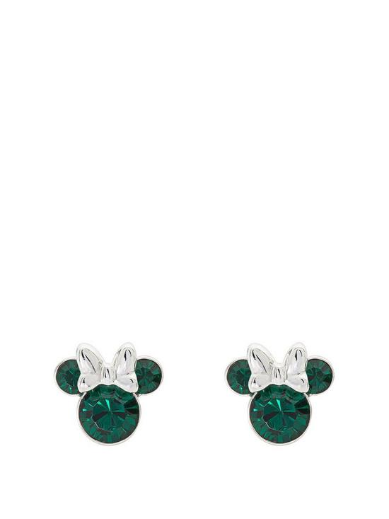 front image of disney-minnie-silver-plated-september-birthstone-stud-earrings