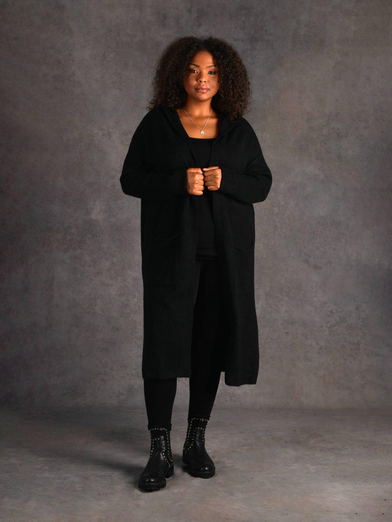 Black longline hooded outlet cardigan