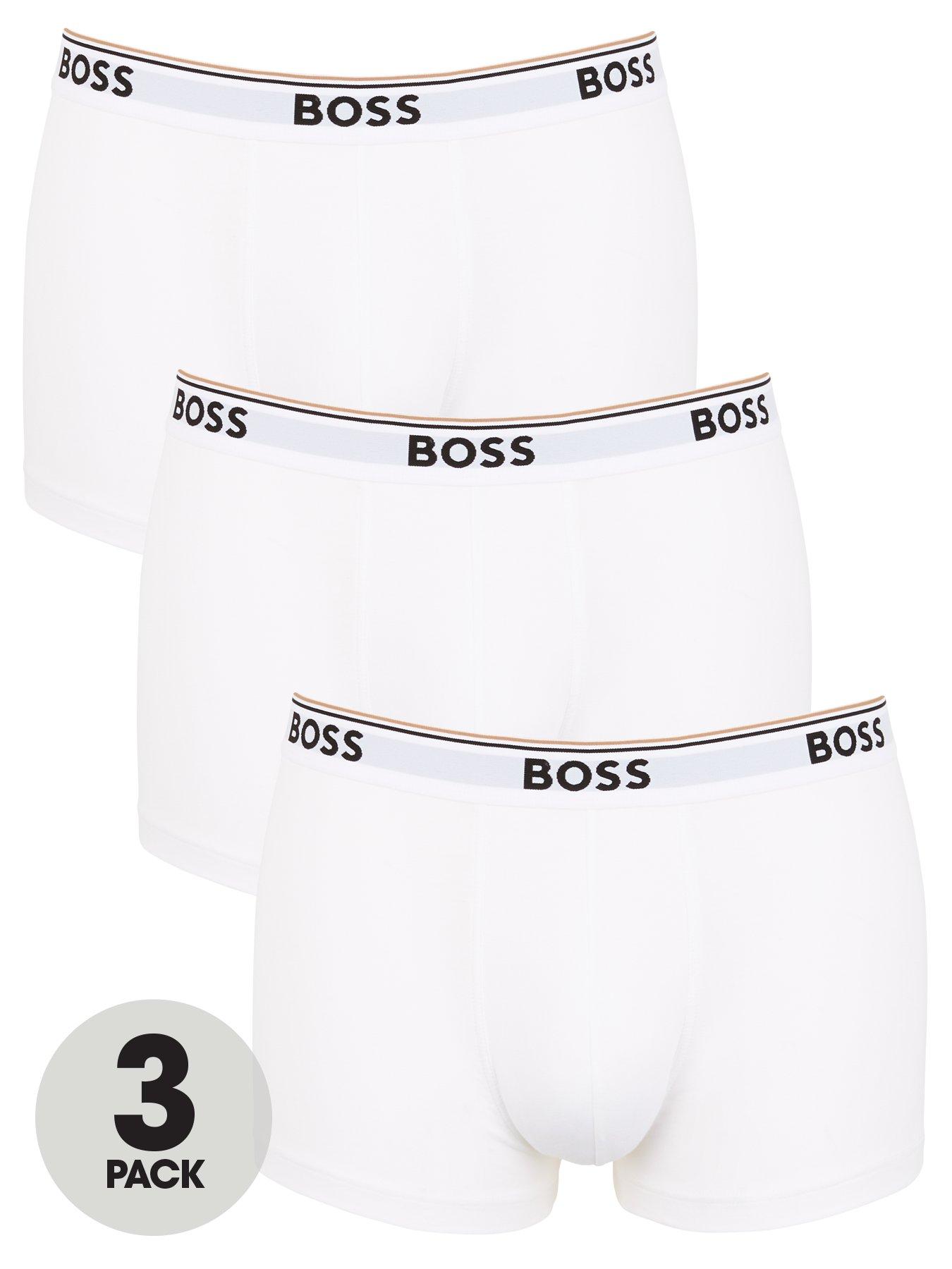 Image 1 of 3 of BOSS Mens 3 Pack Stretch Cotton Logo Waistband Trunks - White