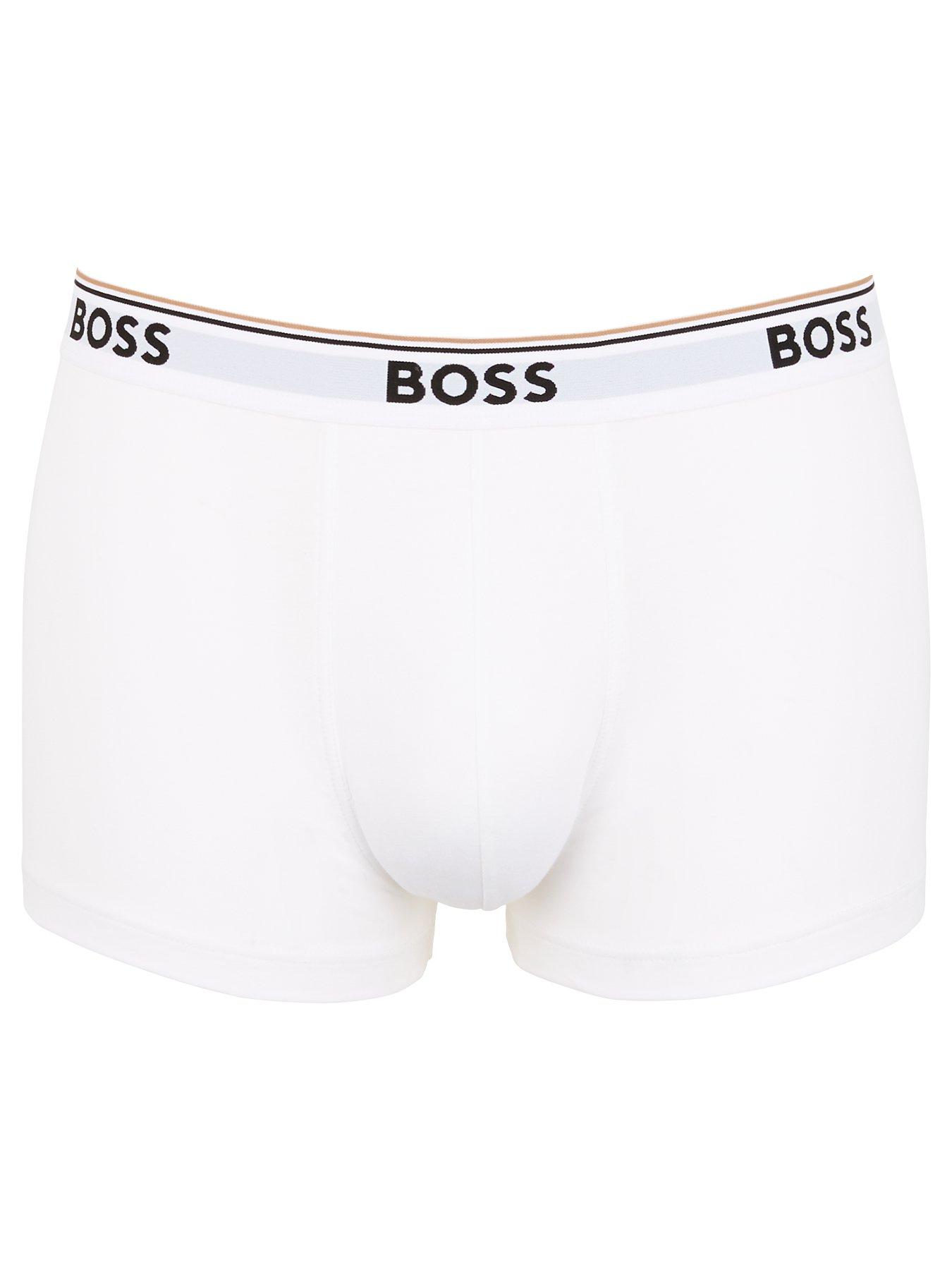 Image 2 of 3 of BOSS Mens 3 Pack Stretch Cotton Logo Waistband Trunks - White