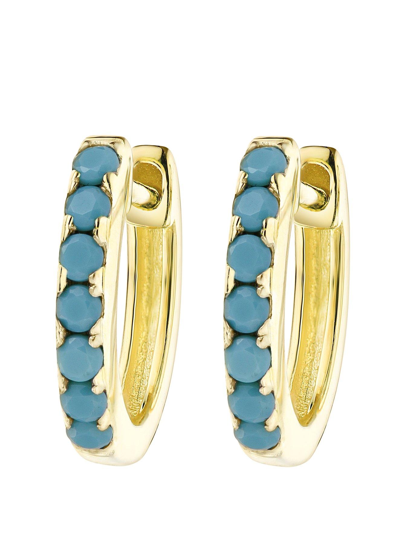 the-love-silver-collection-sterling-silver-gold-plated-blue-10mm-huggie-hoop-earrings