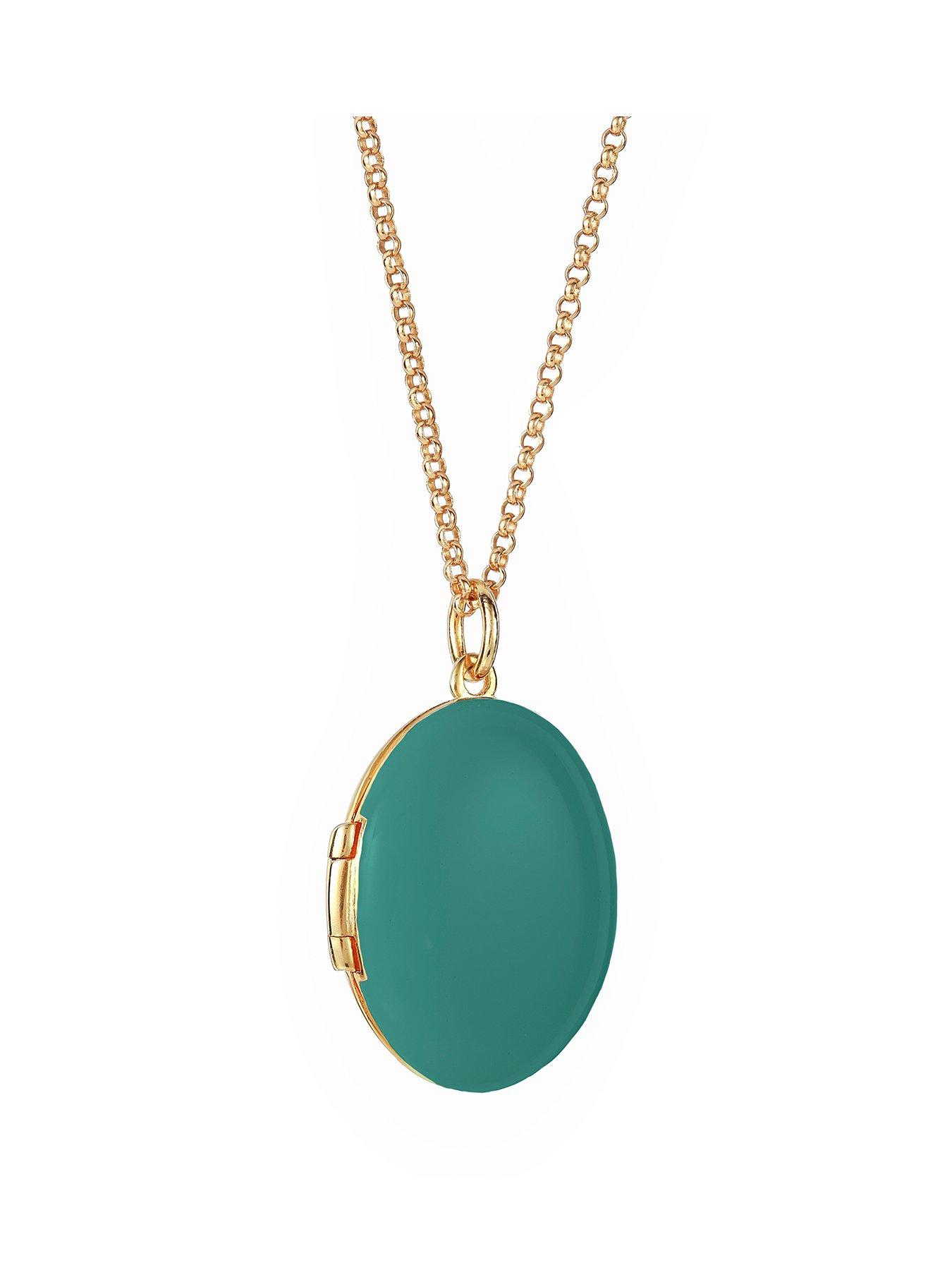 the-love-collection-sterling-silver-gold-plated-oval-teal-enamel-locket-necklace