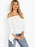  image of boohoo-fluted-frill-sleeve-off-the-shoulder-top-white