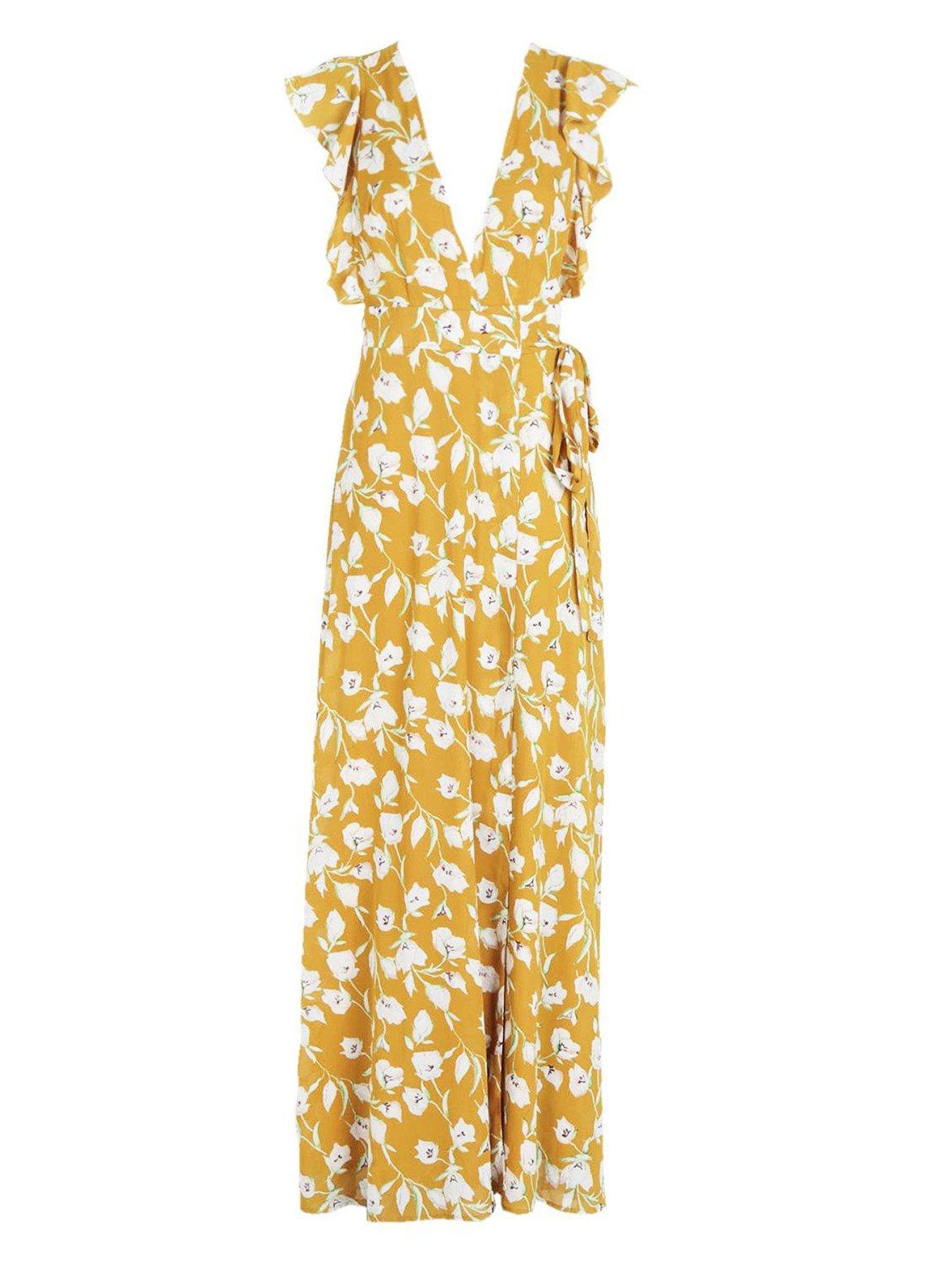 Floral Strappy Frill Detail Maxi Dress