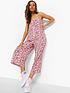  image of boohoo-floral-strappy-culotte-jumpsuit-white