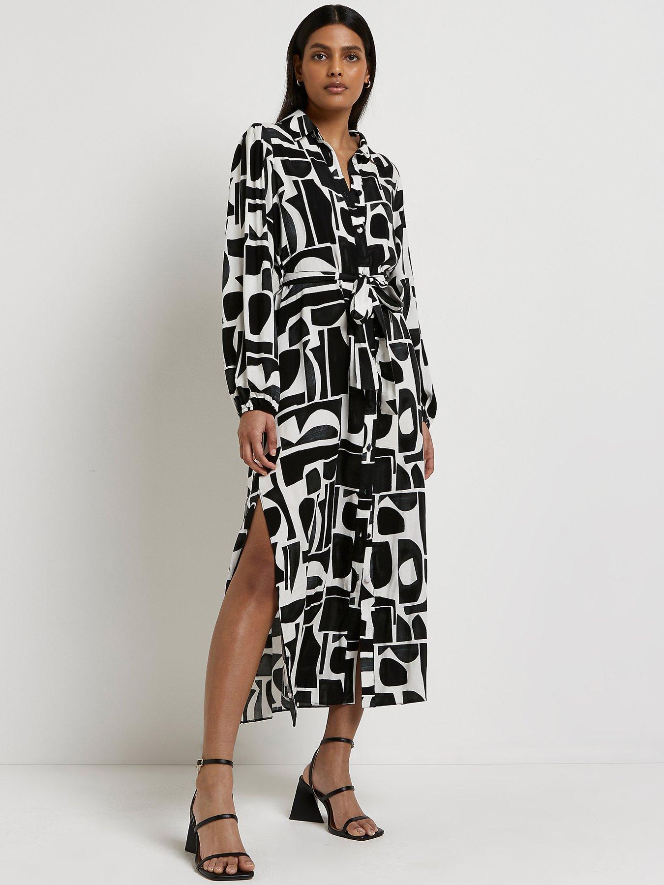 river island white non print tie shirt midi dress
