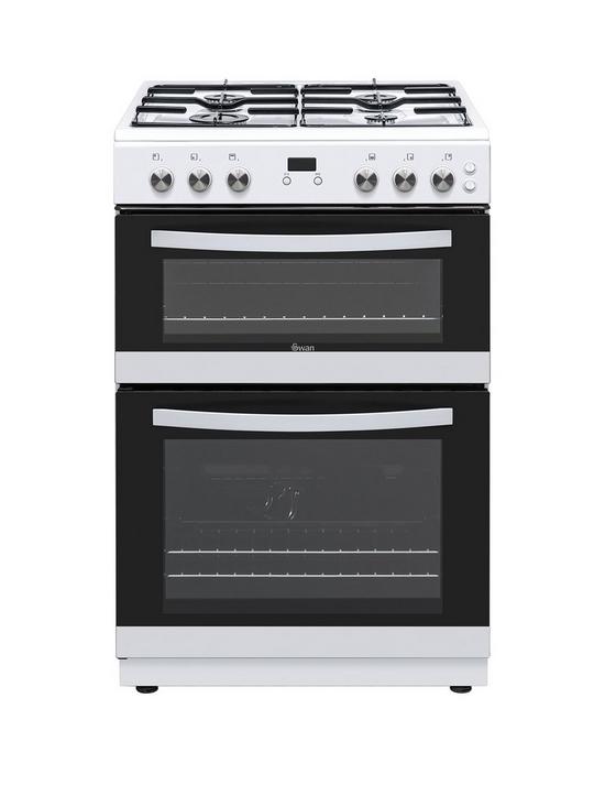 front image of swan-sx158150w-freestanding-60cm-wide-twin-cavitynbspgas-cooker-white
