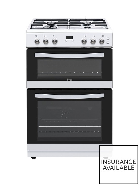 front image of swan-sx158150w-freestanding-60cm-wide-twin-cavitynbspgas-cooker-white