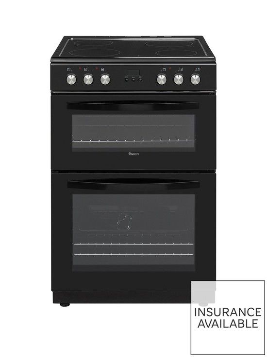 front image of swan-sx158160b-freestanding-60cm-wide-double-oven-electric-cooker-black