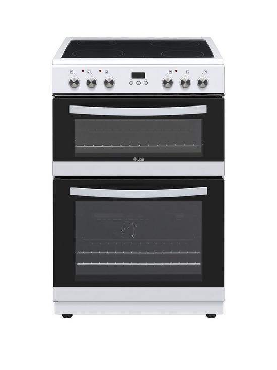 front image of swan-sx158160w-freestanding-60cm-wide-double-oven-electric-cooker-white