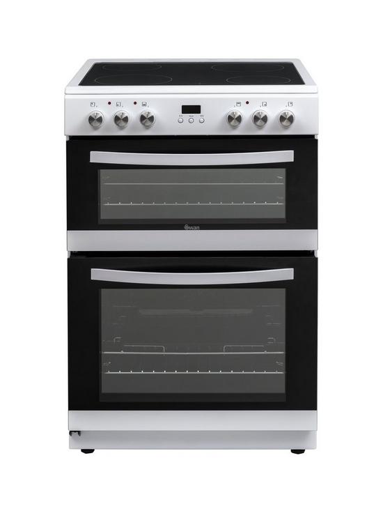 stillFront image of swan-sx158160w-freestanding-60cm-wide-double-oven-electric-cooker-white
