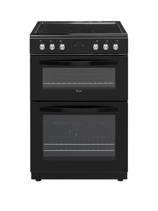 front image of swan-sx158110b-freestanding-60cm-wide-twin-cavity-electric-cooker-black