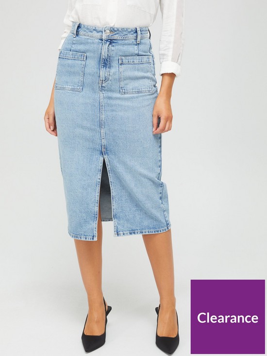 front image of v-by-very-front-pocket-denim-midi-skirt