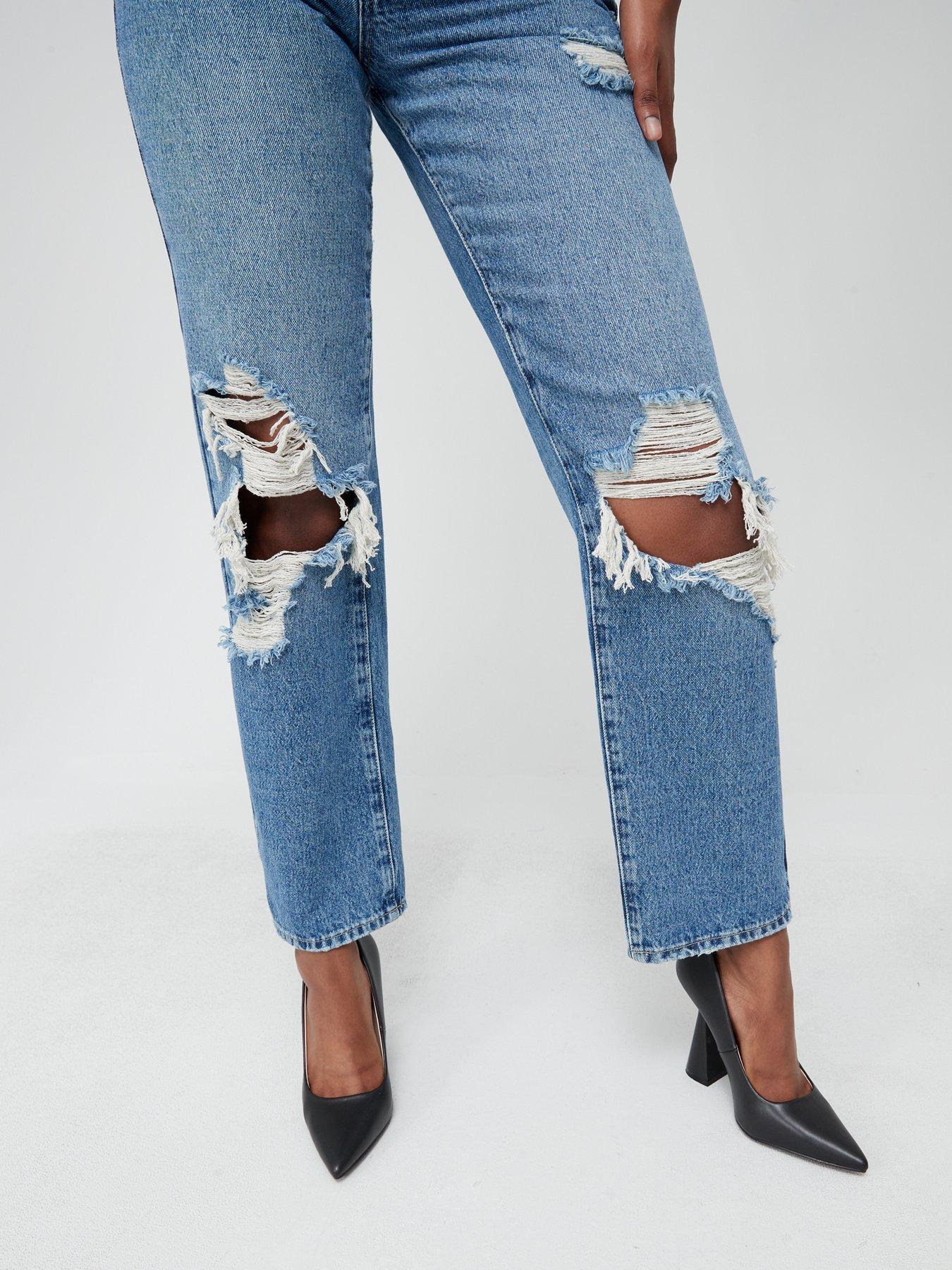  image of v-by-very-new-high-rise-loose-jean-with-busted-rips-blue-wash