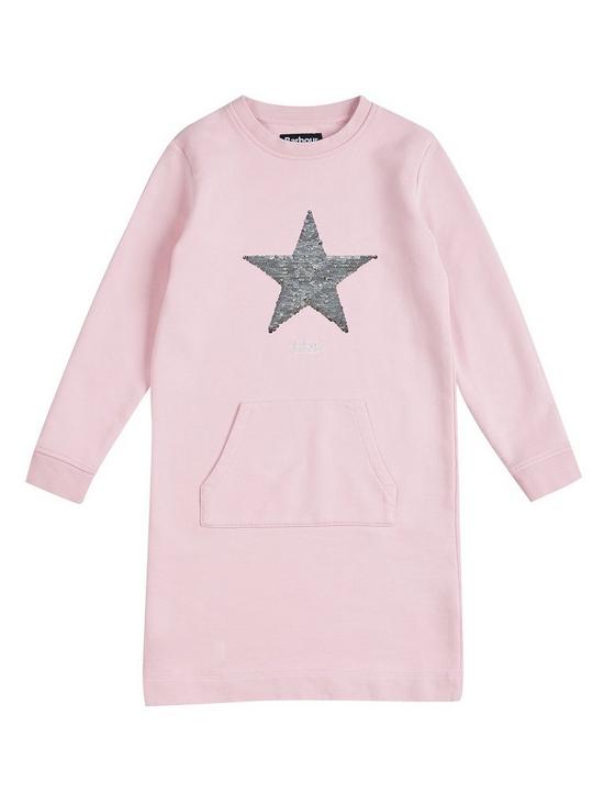front image of barbour-international-girls-valle-sequin-star-sweat-dress-candy-pink