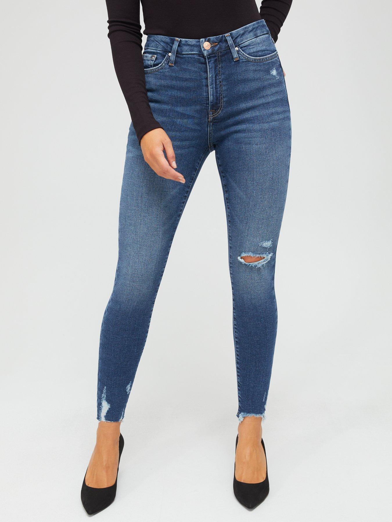  image of v-by-very-ella-high-waist-distressed-skinny-jean-blue-wash