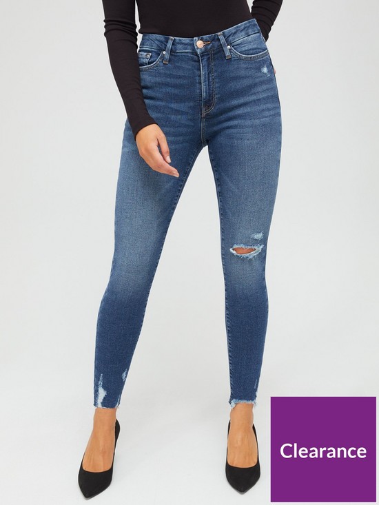 front image of v-by-very-ella-high-waist-distressed-skinny-jean-blue-wash