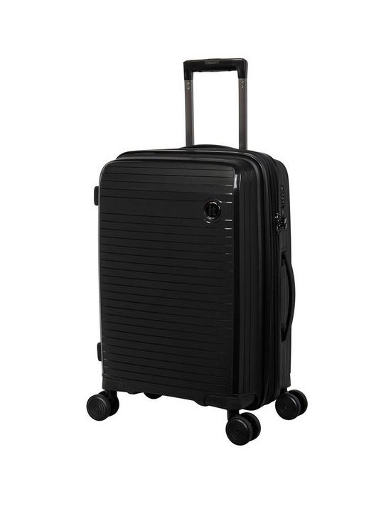 front image of it-luggage-spontaneous-black-cabin-expandable-hardshell-8-wheel-suitcase