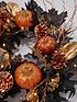  image of very-home-autumnnbsppre-lit-black-leaf-wreath-with-pumpkins