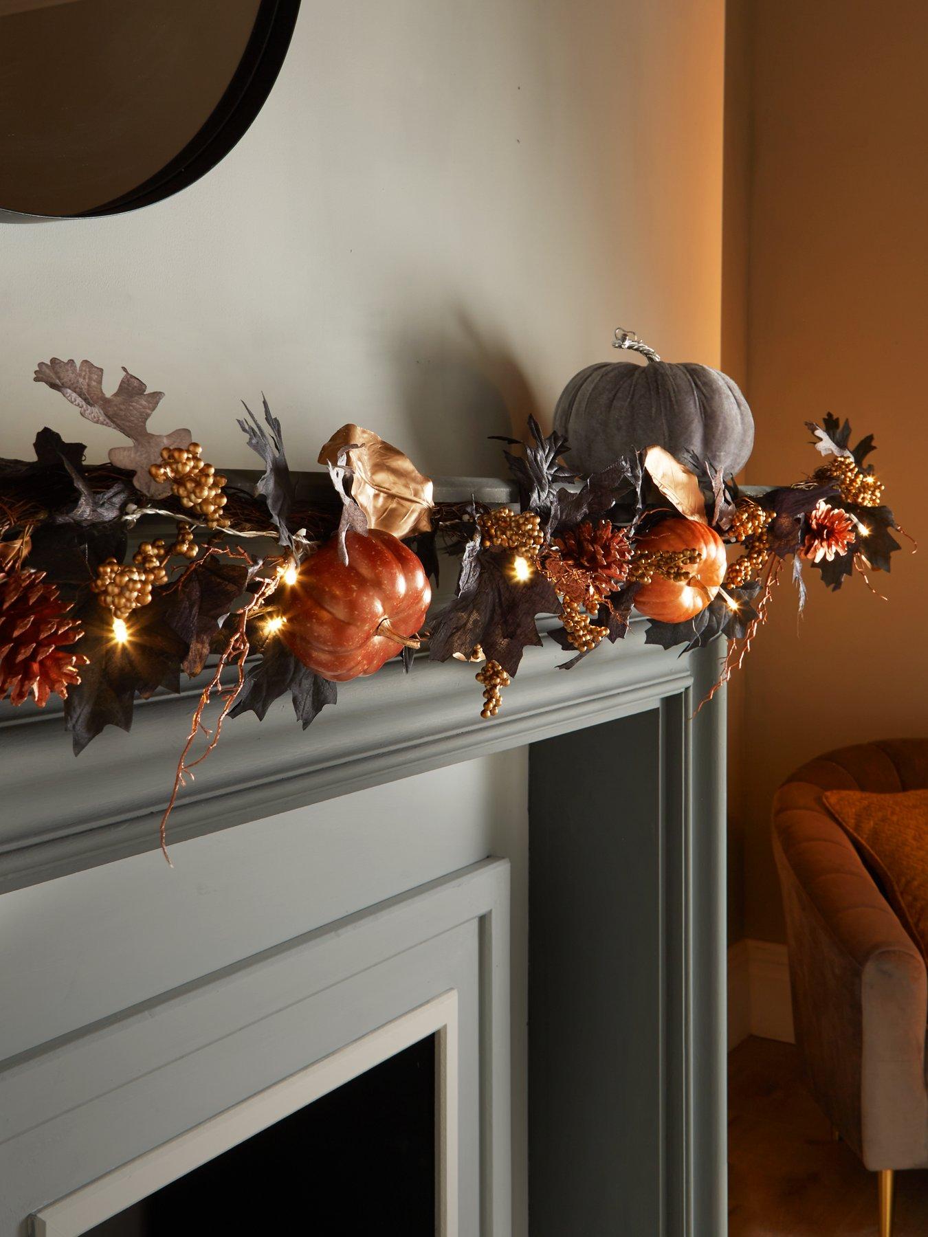 undefined Autumn Pre-Lit Black Leaf Garland with Pumpkins (6ft)