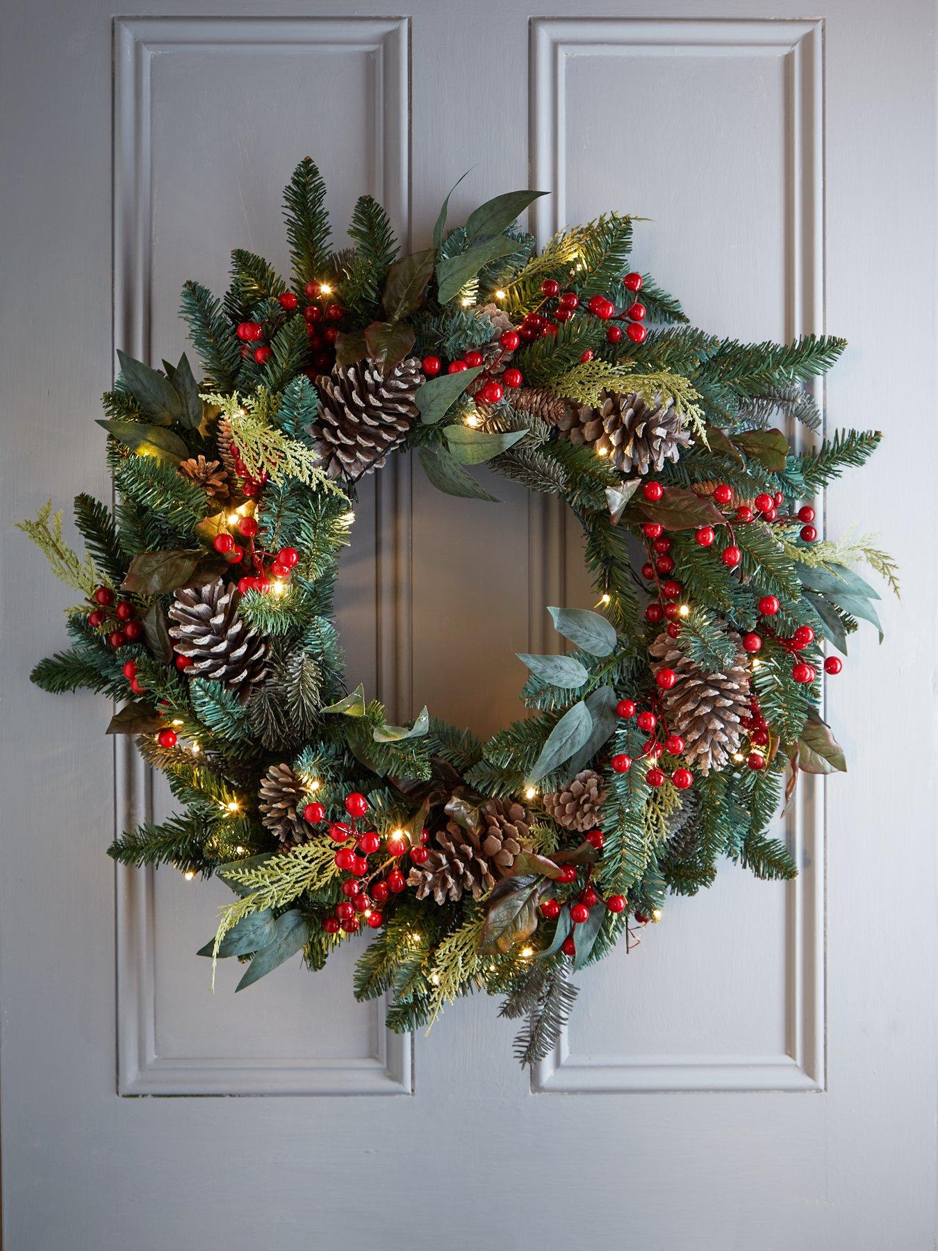 undefined Pre-lit Red Berry Christmas Wreath - 80 cm