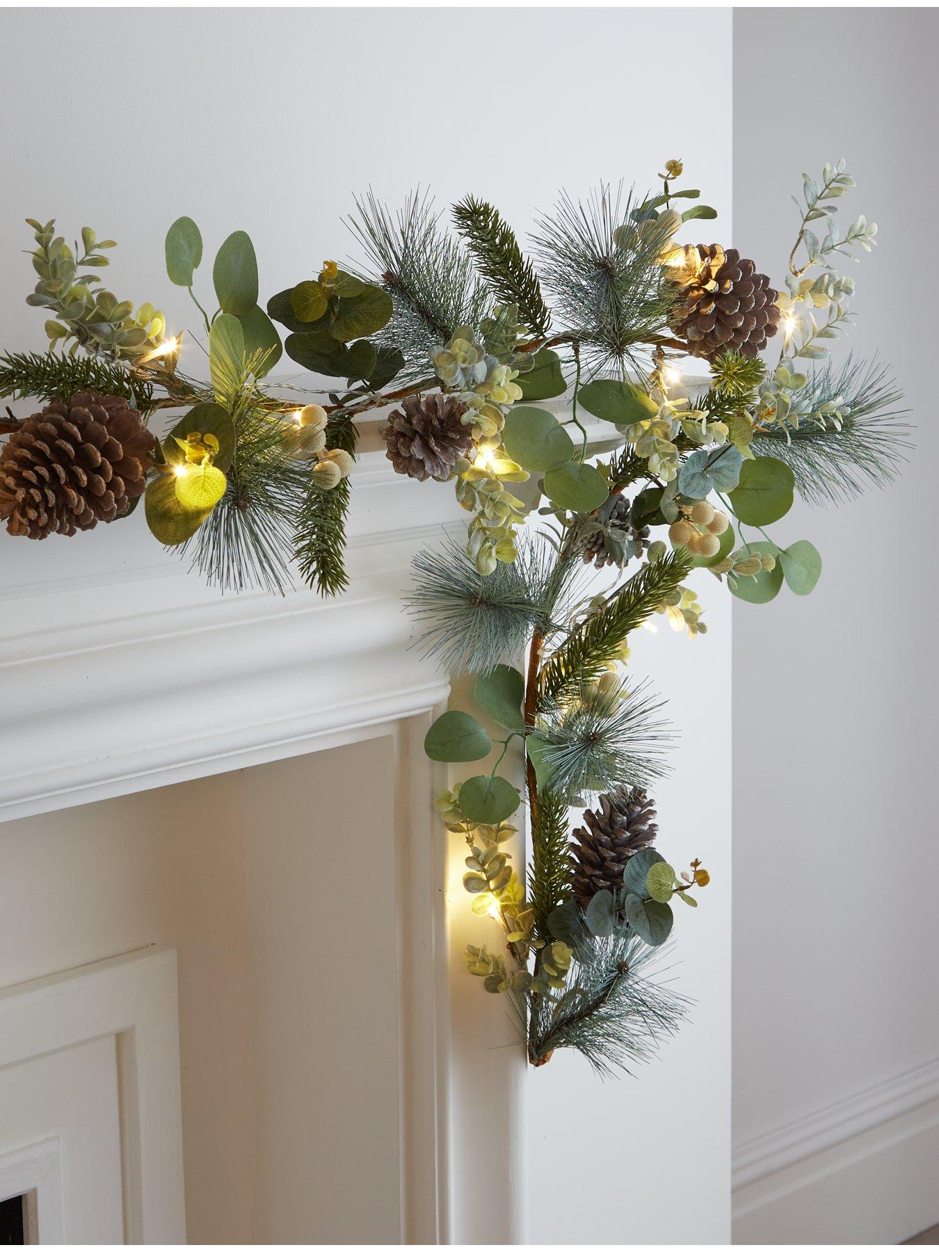 Eucalyptus And Berry Pre-Lit Christmas Garland | Littlewoods.com