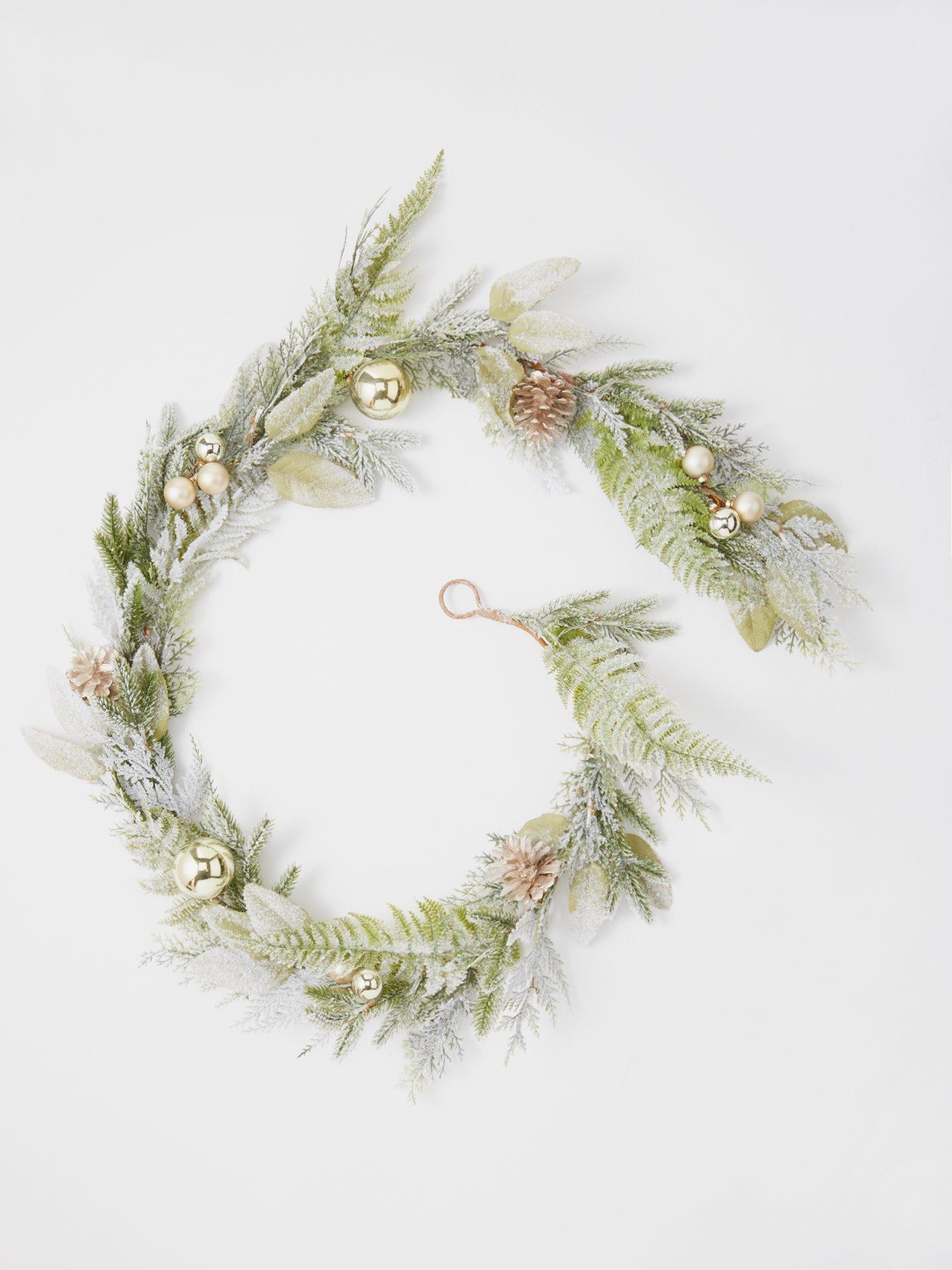 Image 2 of 5 of The Very Collection Frosted Pre-Lit Christmas Garland with Baubles and Pinecones