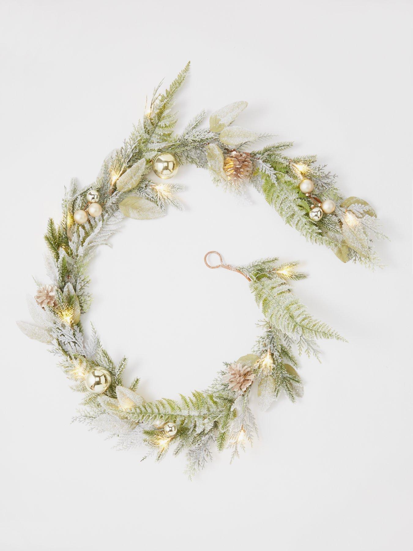 Image 3 of 5 of The Very Collection Frosted Pre-Lit Christmas Garland with Baubles and Pinecones
