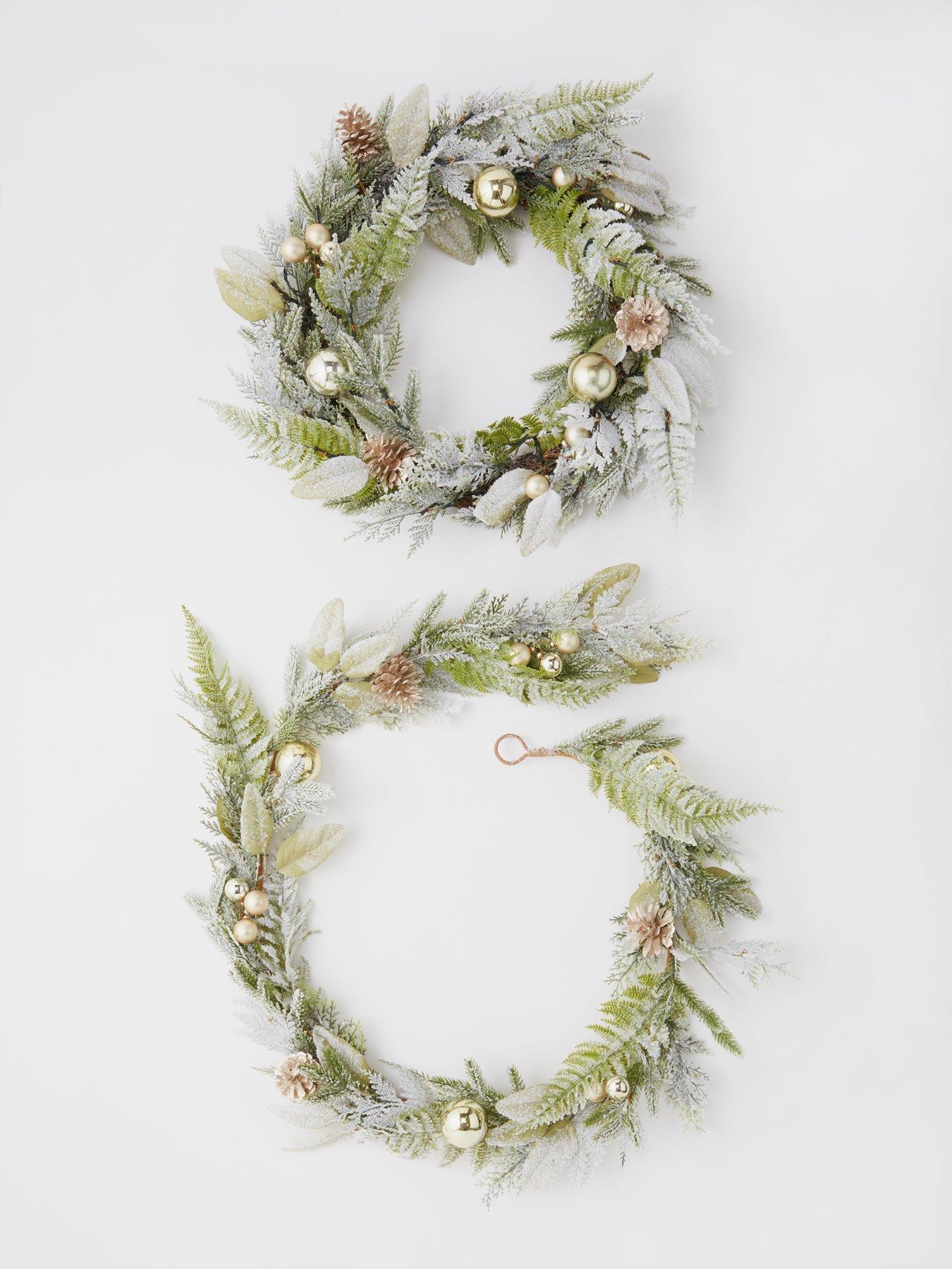 Image 5 of 5 of The Very Collection Frosted Pre-Lit Christmas Garland with Baubles and Pinecones