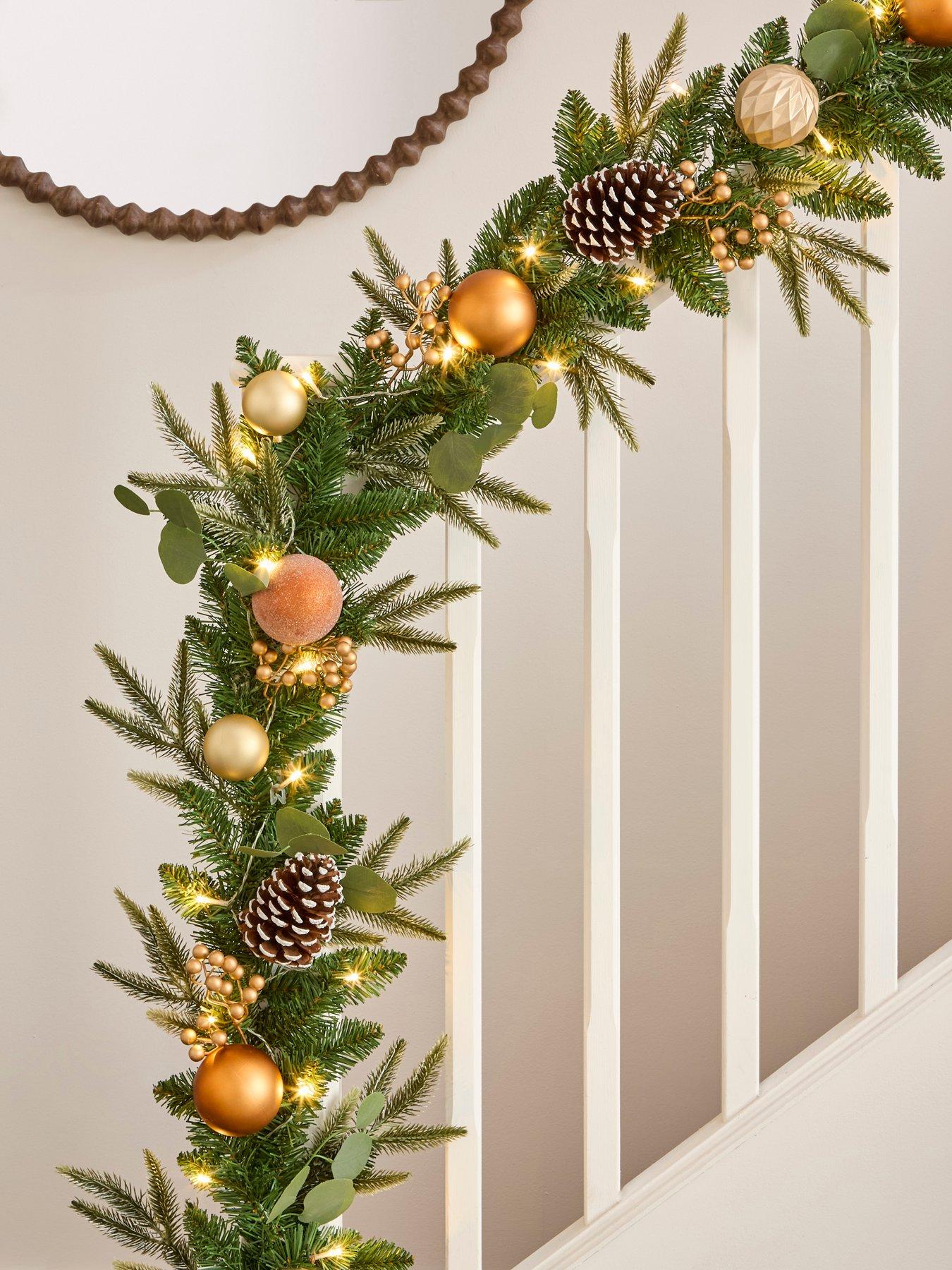 The Very Collection Copper and Gold Pre-Lit Christmas Garland- 9 Foot