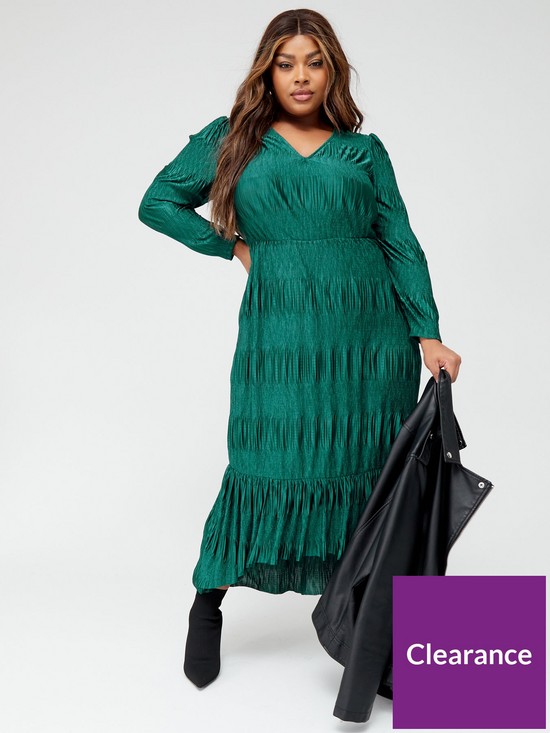 front image of v-by-very-curve-textured-jersey-midi-dress-green