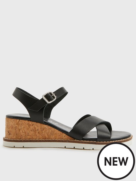 new-look-black-leather-cross-strap-cork-wedge-sandals
