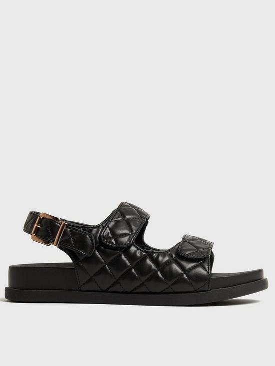 front image of new-look-wide-fit-black-quilted-chunky-sandals