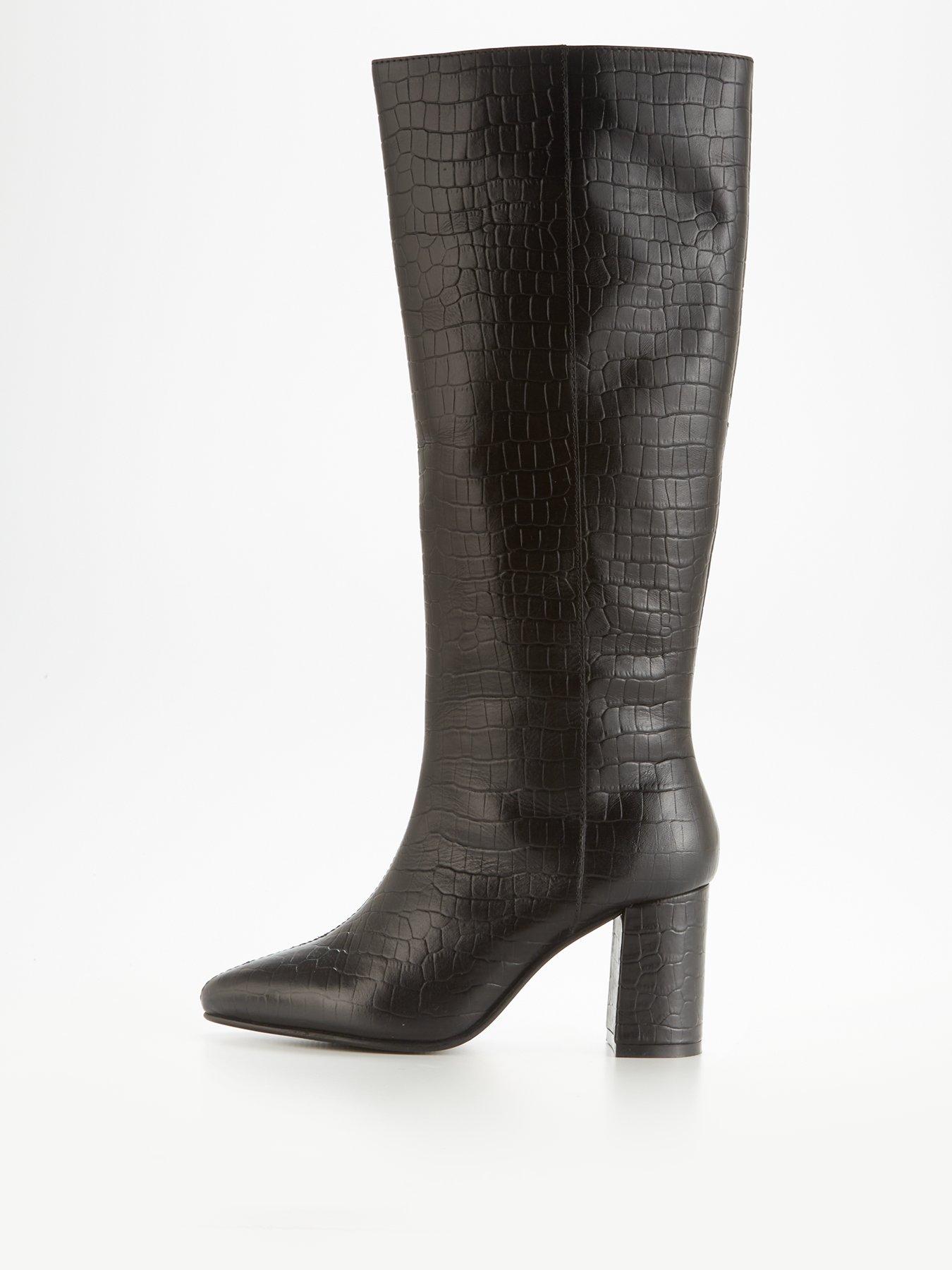  image of v-by-very-leather-block-heel-knee-boot-black