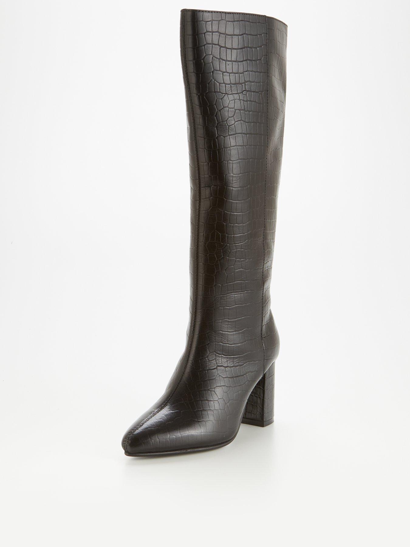  image of v-by-very-leather-block-heel-knee-boot-black