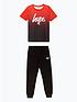  image of hype-boys-red-black-fade-script-tee-and-joggers