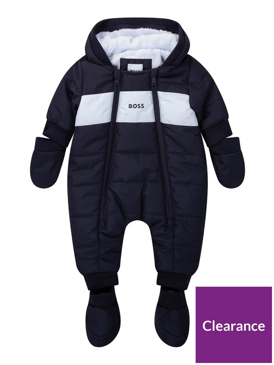 front image of boss-baby-boys-all-in-one-snowsuit-navy