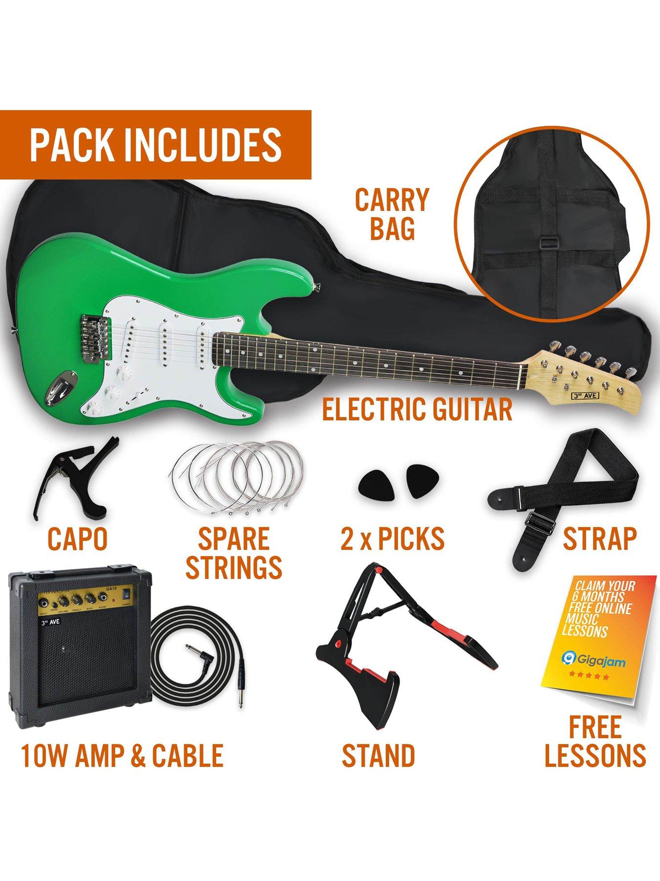  image of 3rd-avenue-full-size-44-electric-guitar-ultimate-kit-with-amp-6-months-free-lessons-green