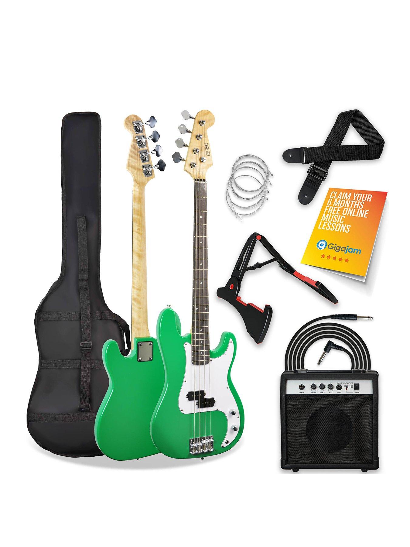 undefined Full Size Bass Guitar Ultimate Kit with 15W Amp - 6 Months FREE Lessons - Green