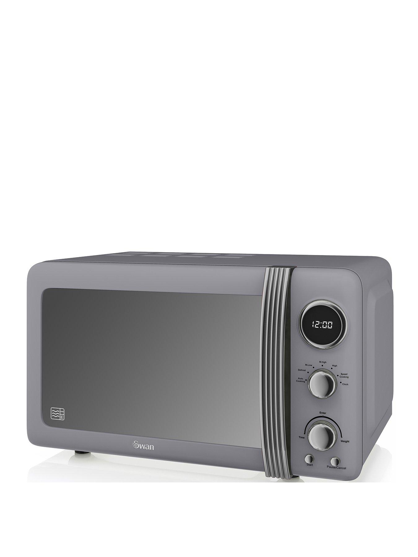 Swan SM22030LGRN Retro LED Digital Microwave with Glass Turntable, 5 Power levels  &  Defrost Setting, 20L, 800W, Grey