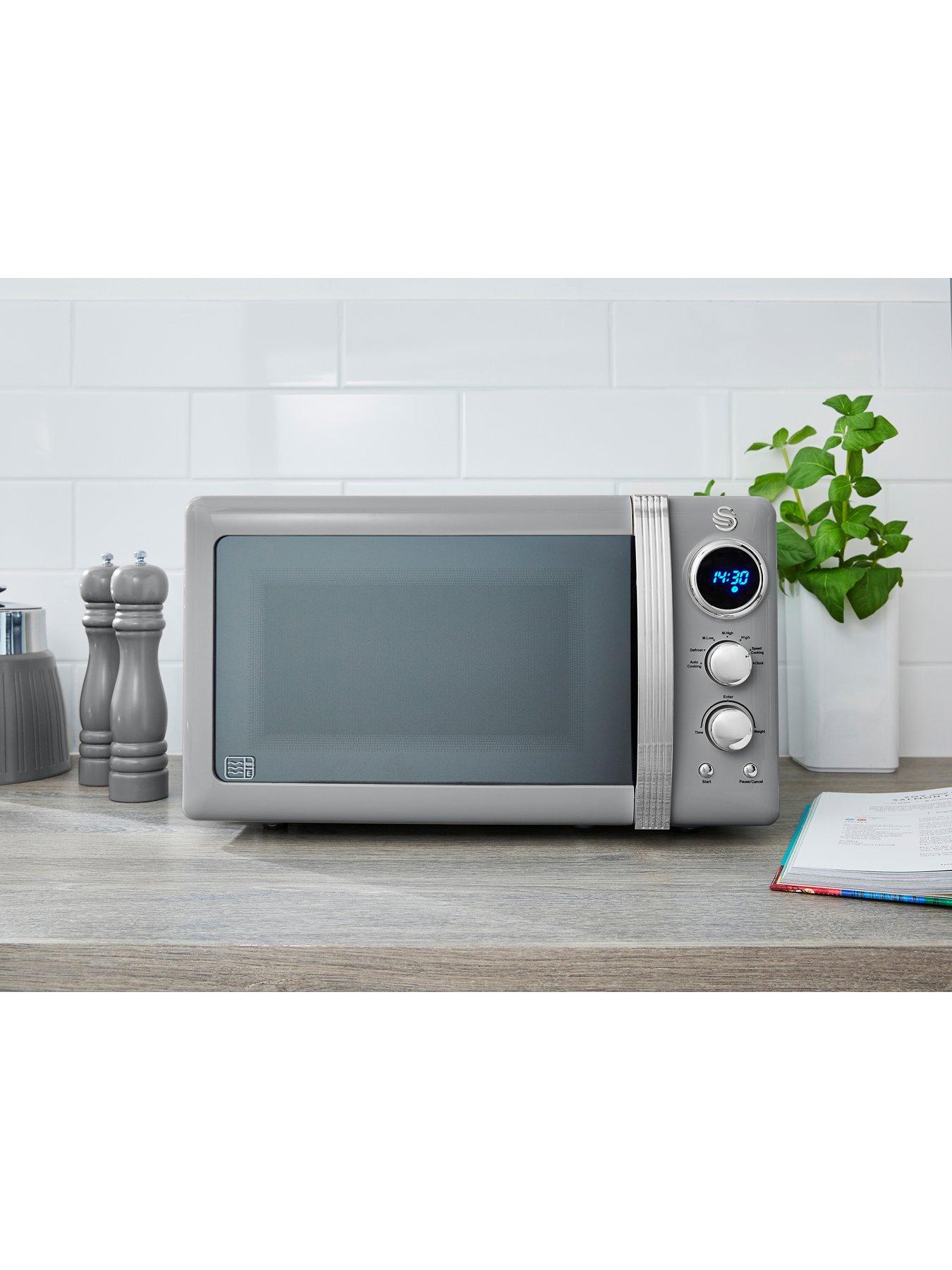  image of swan-sm22030lgrn-retro-led-digital-microwave-with-glass-turntable-5-power-levels-amp-defrost-setting-20l-800w-grey