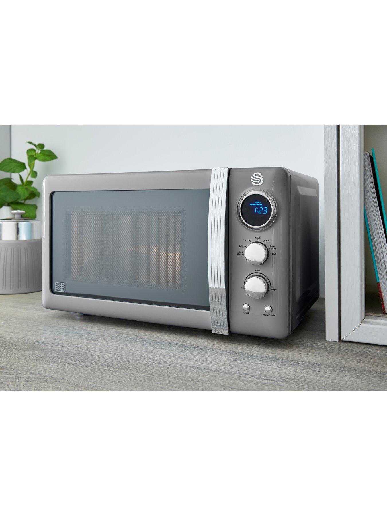  image of swan-sm22030lgrn-retro-led-digital-microwave-with-glass-turntable-5-power-levels-amp-defrost-setting-20l-800w-grey