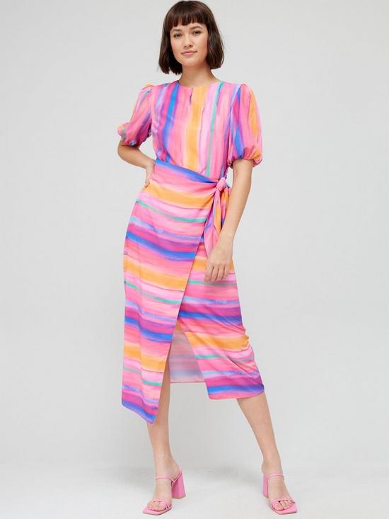 front image of v-by-very-tie-side-printed-midi-dress-stripe