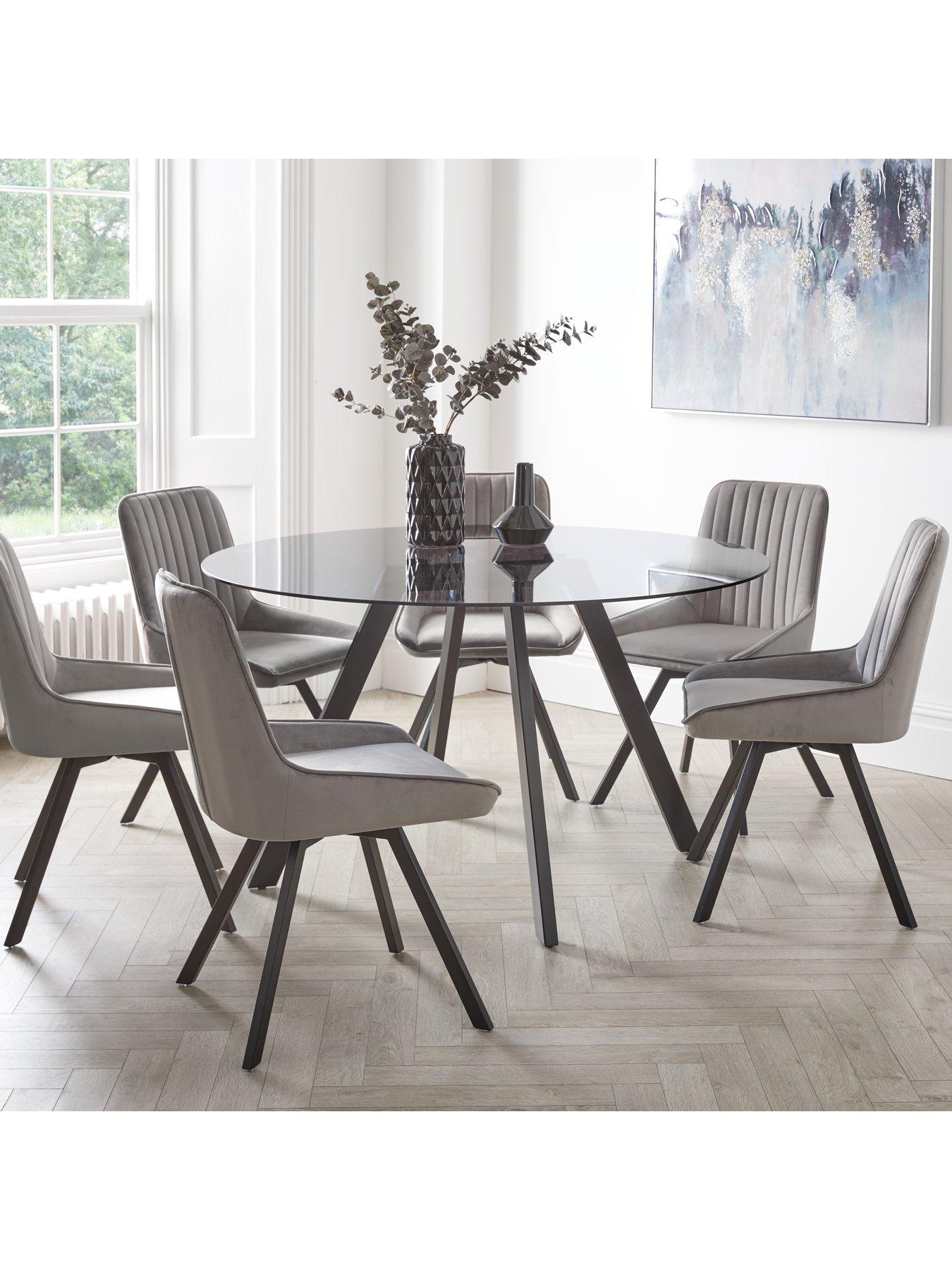 front image of very-home-triplo-130-cm-round-glass-top-dining-table-6-chairs-blackgrey