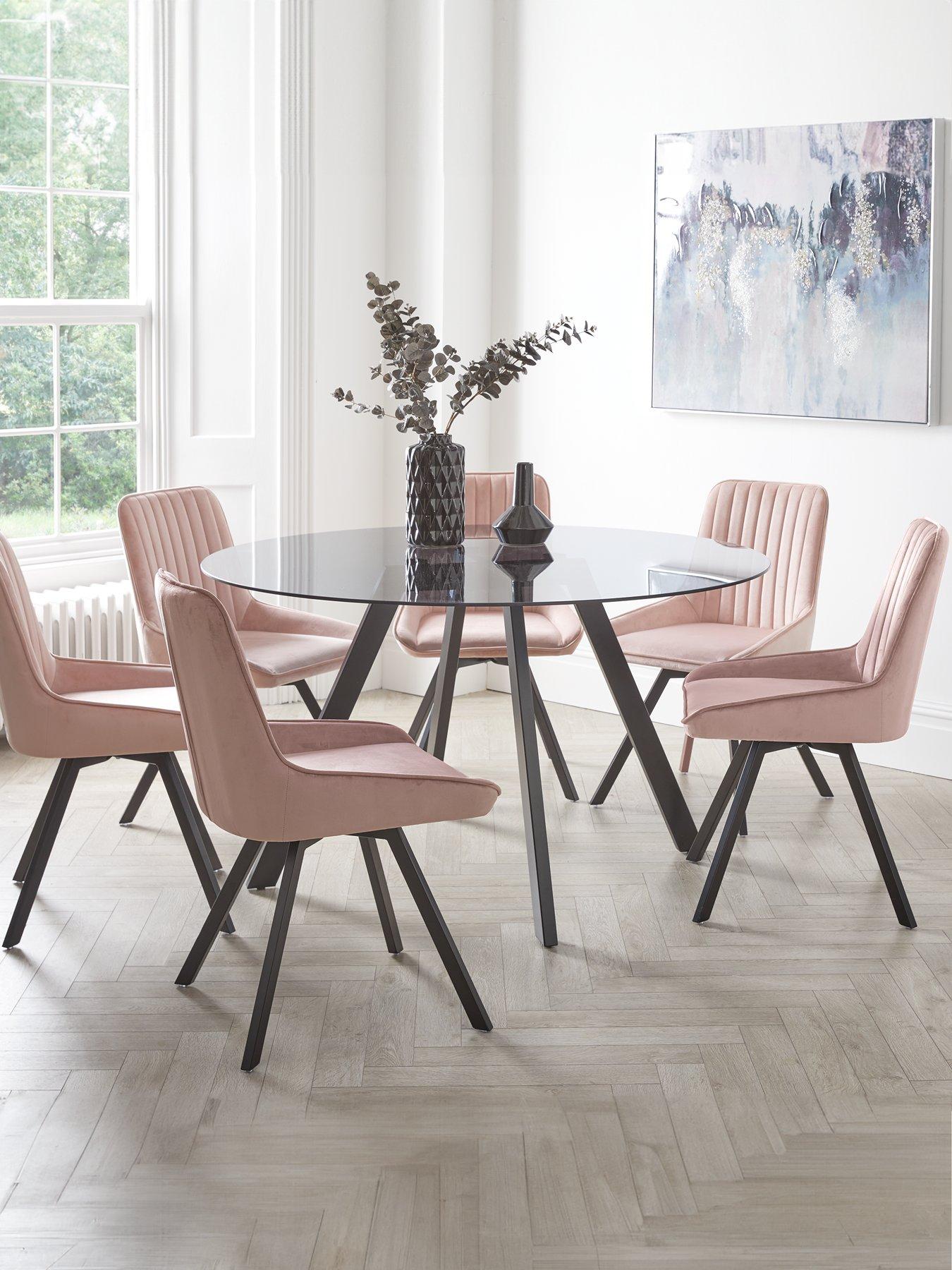 Very Home Triplo 130 cm Round Glass Top Dining Table 6 Chairs