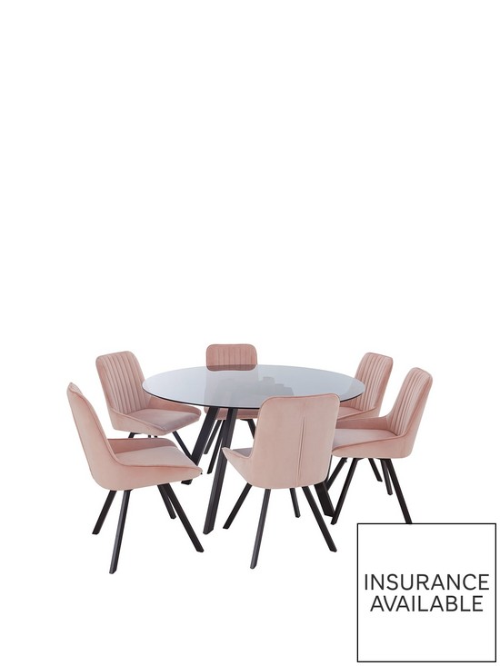 front image of very-home-triplo-130-cmnbspround-glass-topnbspdining-table-6-chairs-blackpink