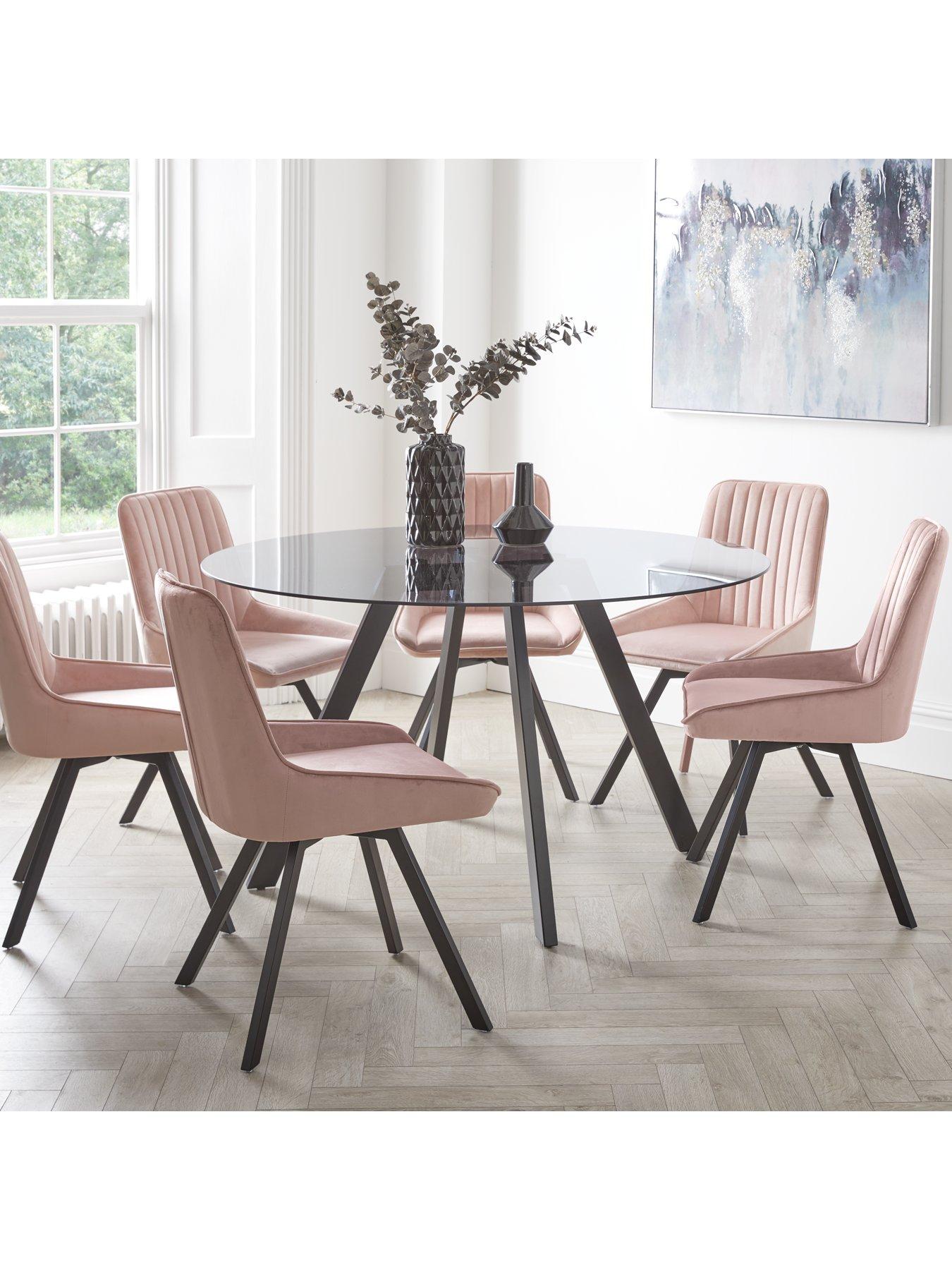  image of very-home-triplo-130-cmnbspround-glass-topnbspdining-table-6-chairs-blackpink
