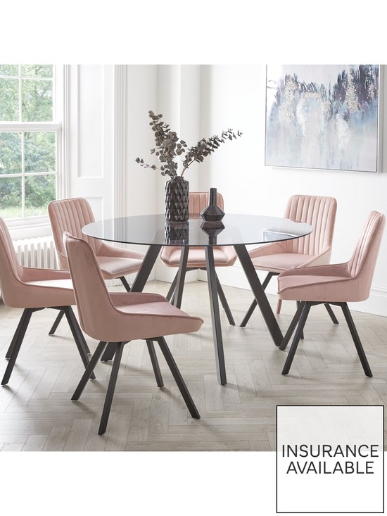 stillFront image of very-home-triplo-130-cmnbspround-glass-topnbspdining-table-6-chairs-blackpink