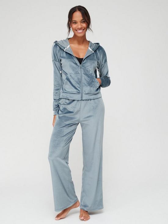 front image of v-by-very-zip-up-velour-wide-leg-set-teal
