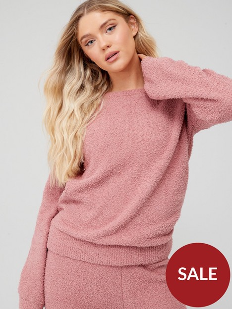 v-by-very-fluffy-crew-neck-balloon-sleeve-top-pink